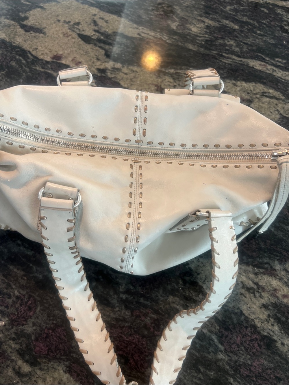 MICHAEL Michael Kors White Leather Shoulder Bag with Brown Whipstitch - Picture 6 of 7